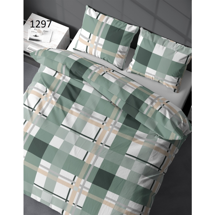 Pościel bawełniana z płótna 160- kratka miętowa 1297